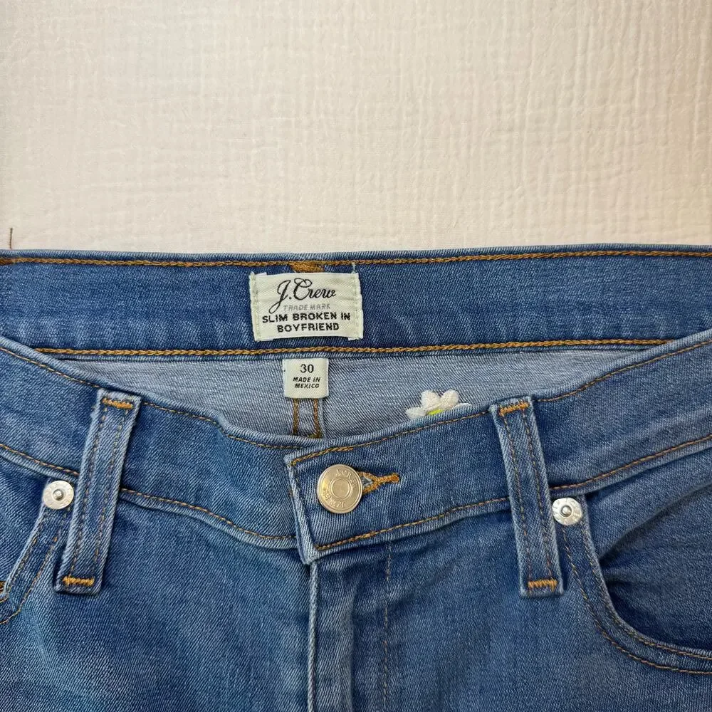 J.Crew Embroidered Boyfriend Jeans Women's 30 Daisy Floral Cottagecore Spring - Picture 10 of 16